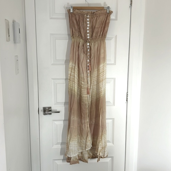 TIERA HAWAII - handmade rayon maxi dress tie dye tan one size (see measurements) - Picture 1 of 10